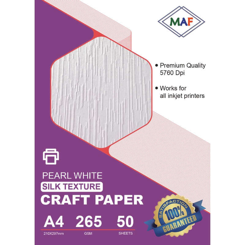 A4 Pearl White Silk Texture Craft Paper 265 GSM, 50 Sheets