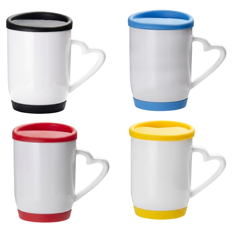 12oz Sublimation Ceramic White Mug with Color Silicone Lid & Base