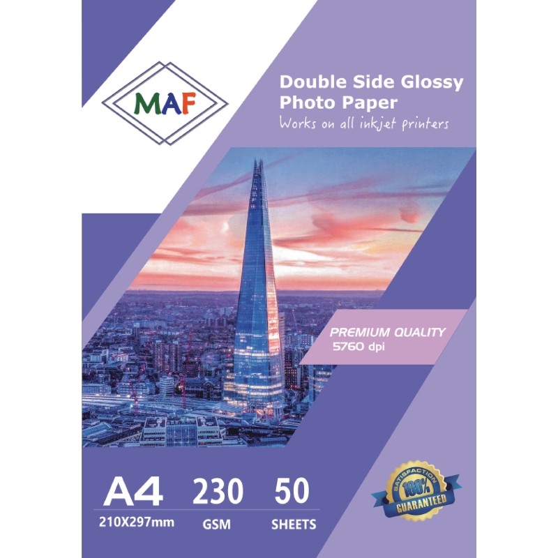 Double Sided Glossy Photo Paper A4 230GSM, 50 Sheets