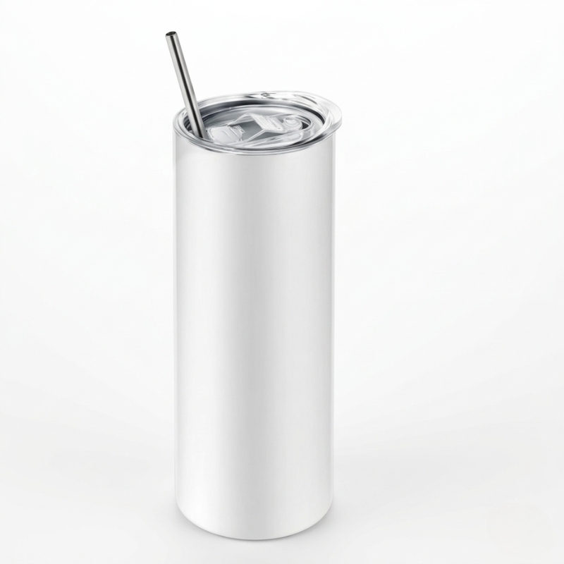 Insulated Skinny Stainless Steel Tumbler, with Lid & Metal Straw, Slim Travel Coffee Mug