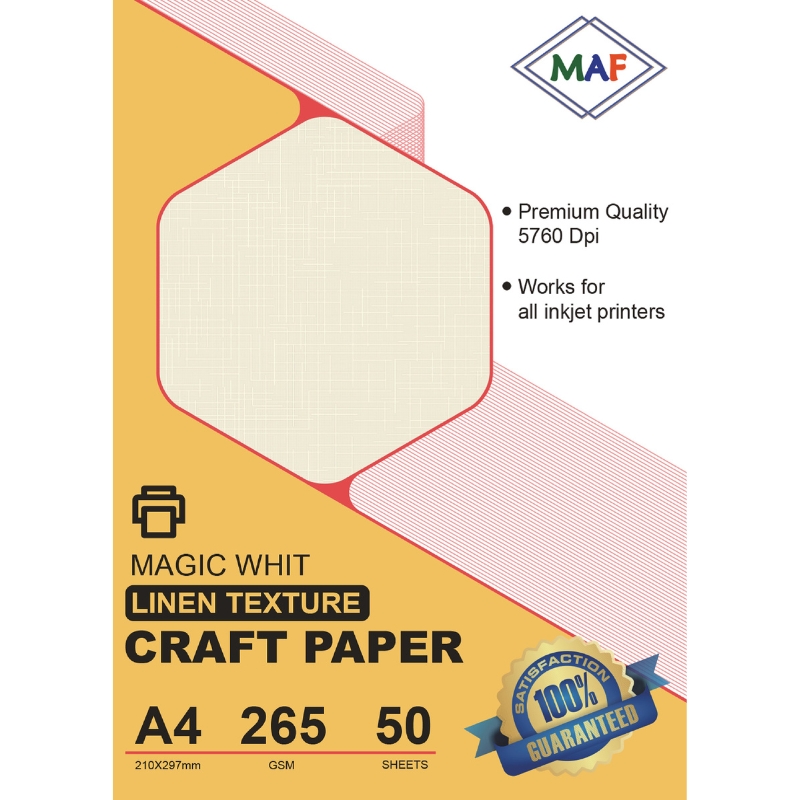 A4 Magic White Linen Texture Craft Paper 265 GSM – 50 Sheets