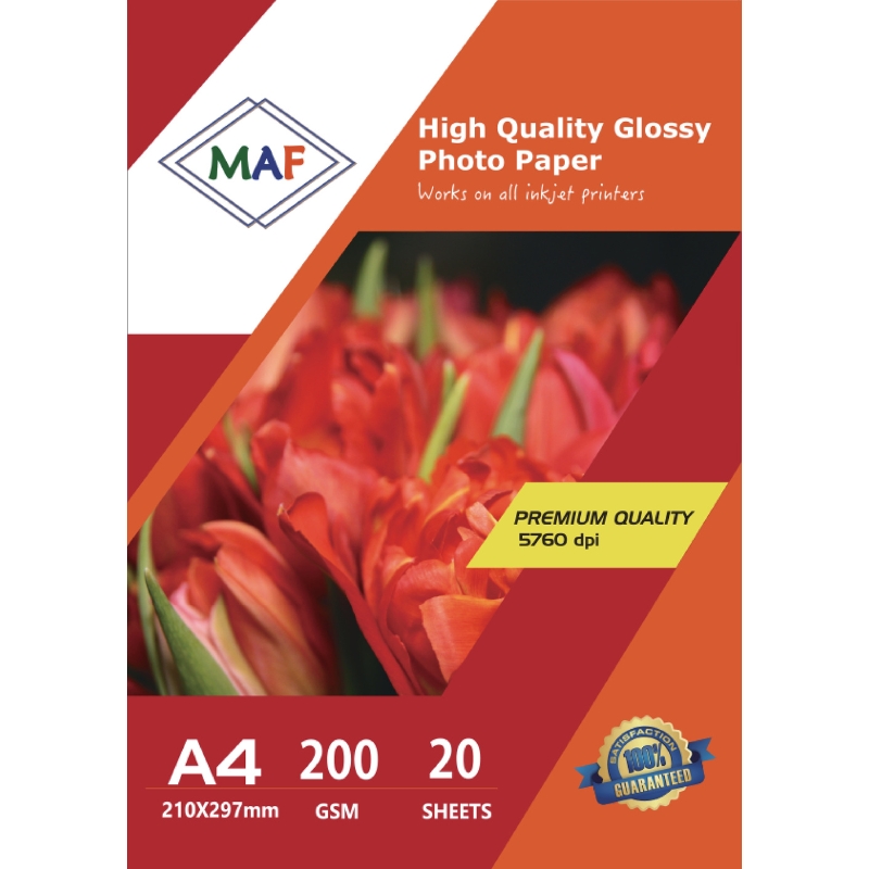 A4 Glossy Photo Paper  200GSM, 20 Sheets