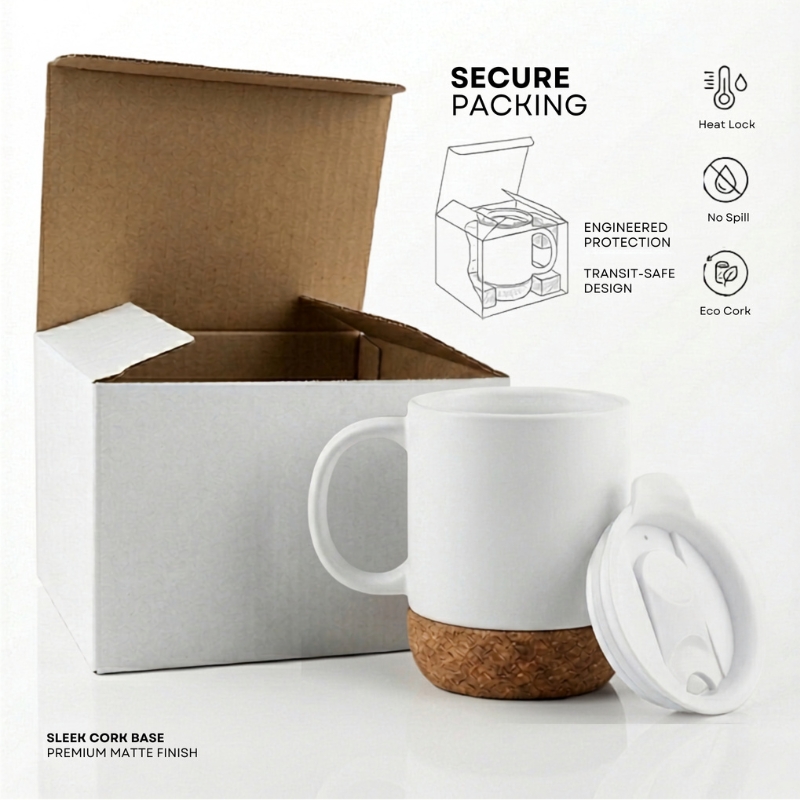 13oz-Sublimation Ceramic Coffee Mug with Cork Base &  Splash-Proof Lid - Gallery