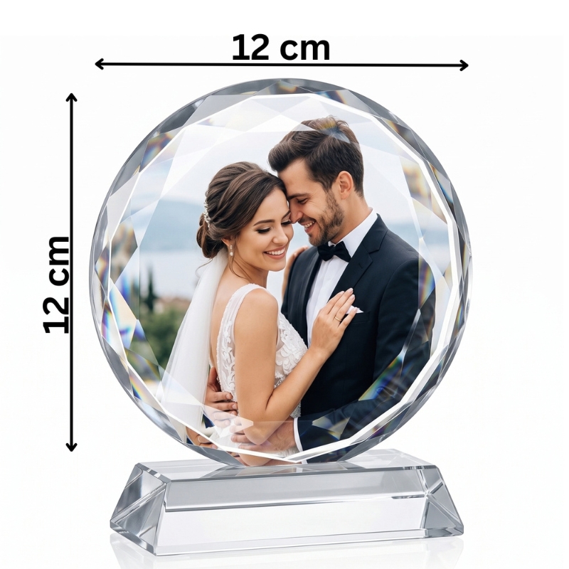 Sublimation Glass Round Shaped Photo Frame with Base - Gallery