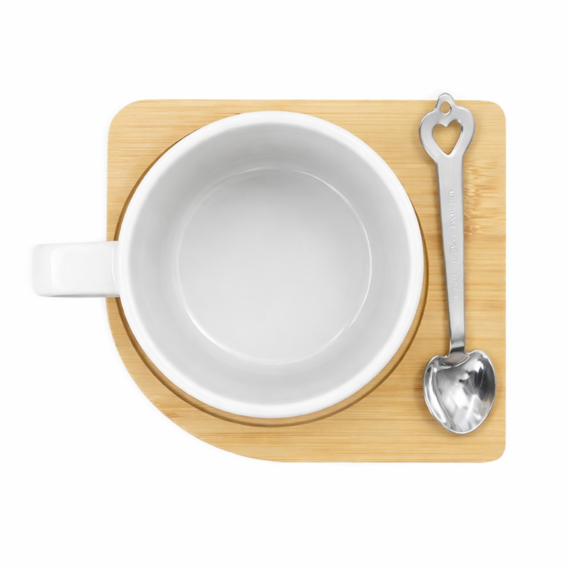 White Ceramic Sublimation Mug with Bamboo Base & Metal Spoon - Gallery