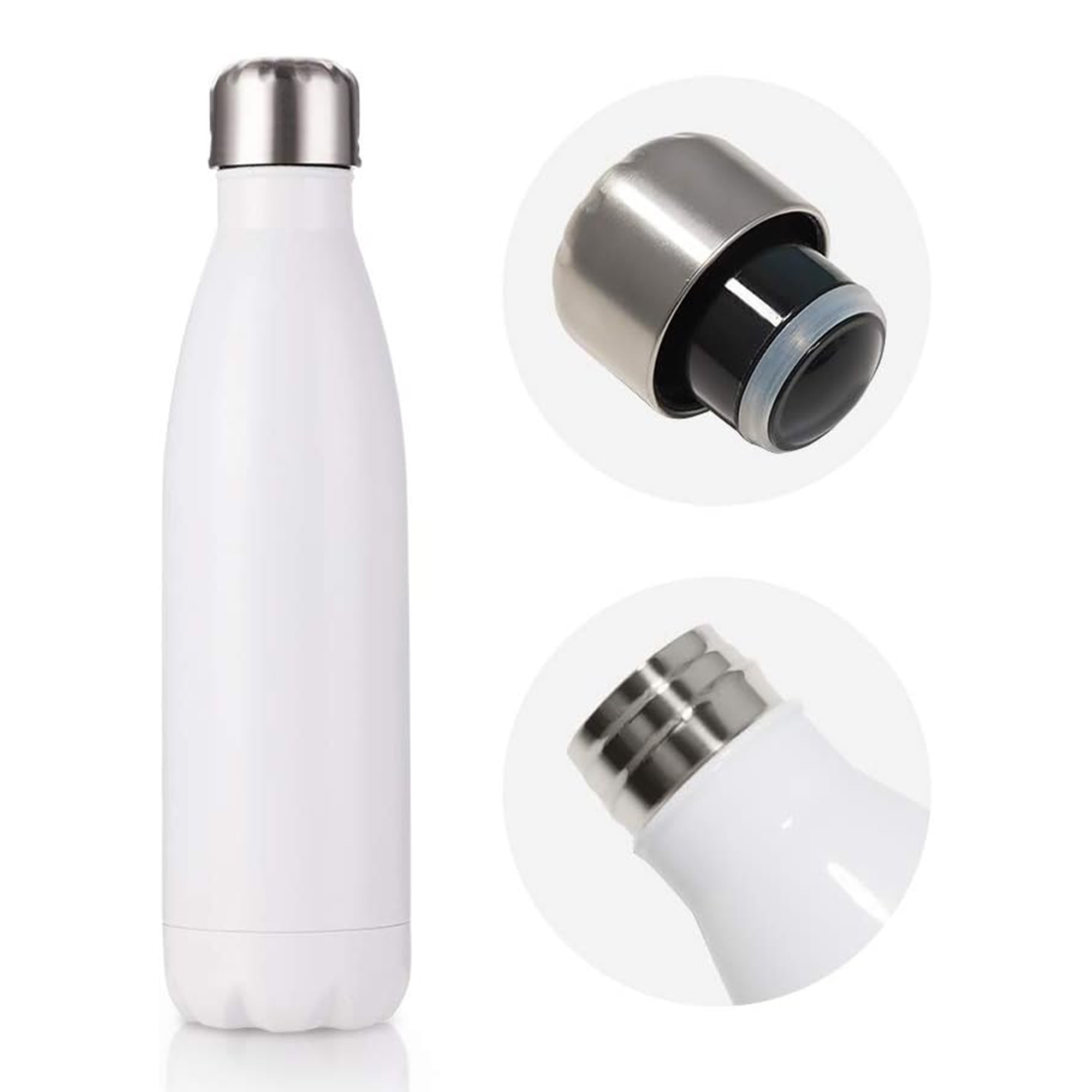 Stainless Steel Water Bottle – White Double-Walled Vacuum Insulated Sports Flask, Cola-Shaped - Gallery
