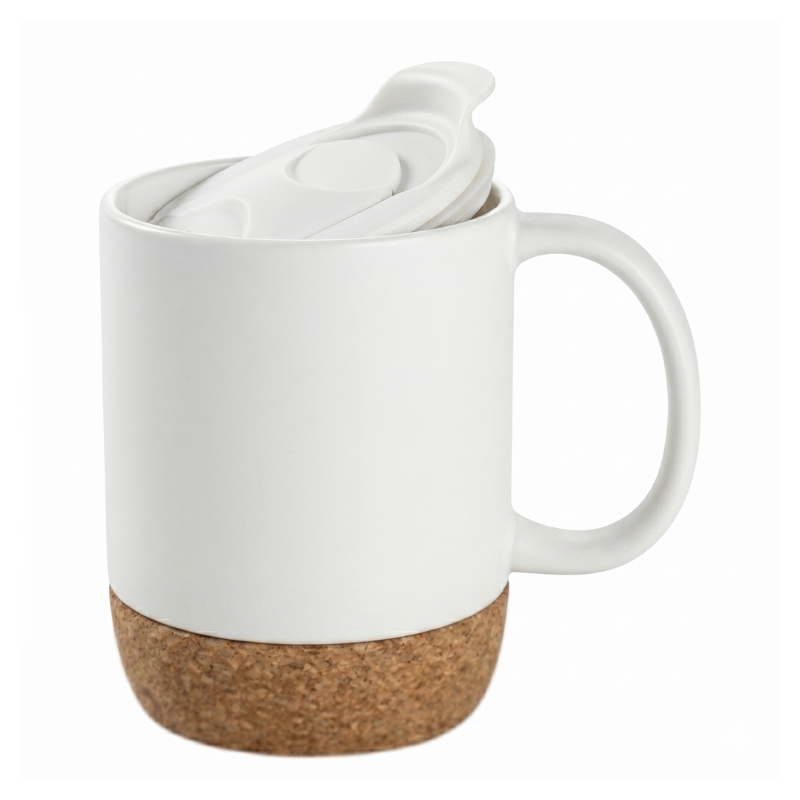 13oz-Sublimation Ceramic Coffee Mug with Cork Base &  Splash-Proof Lid - Gallery