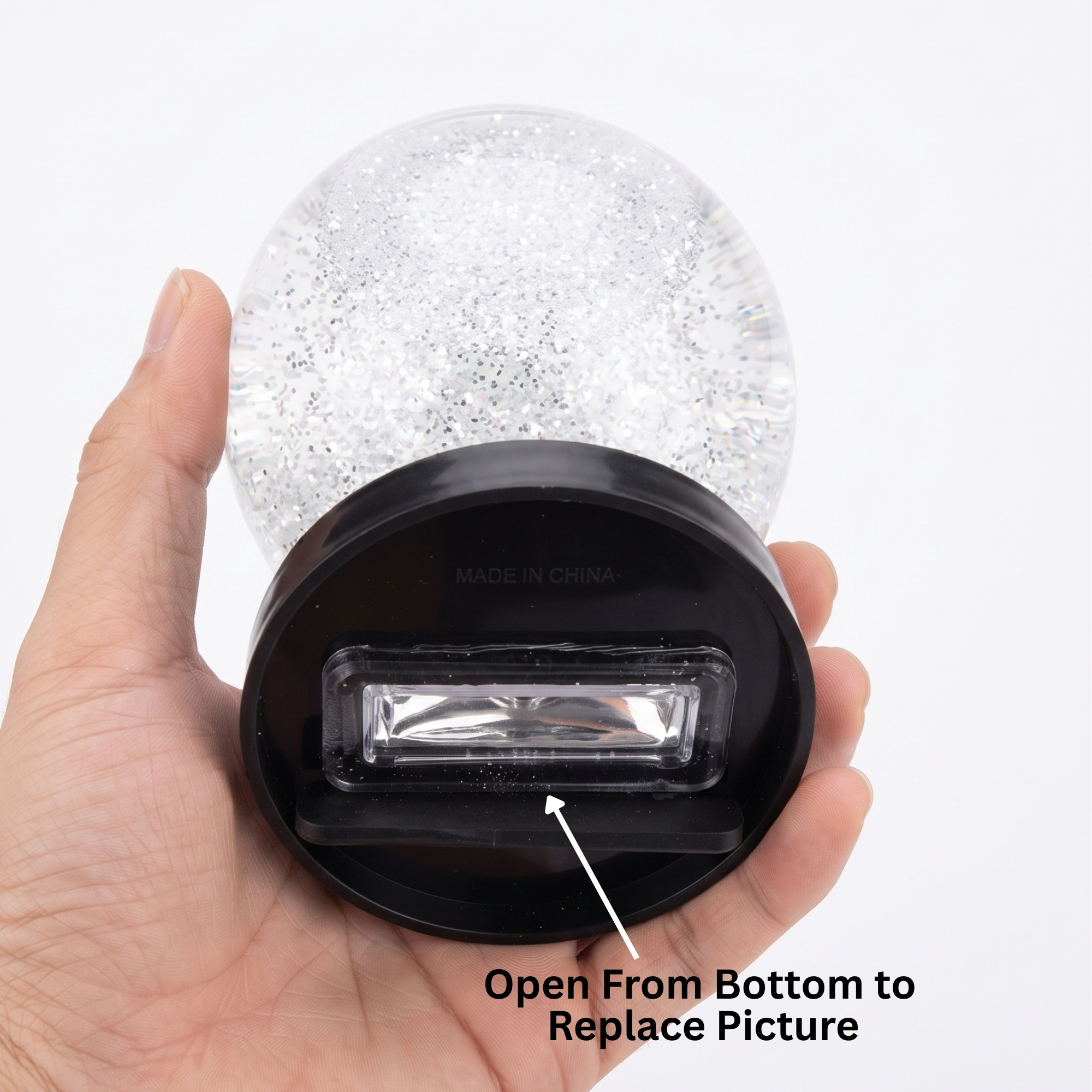 2-Photo Sphere Snow Globe with Black Base / Silver Base - Gallery