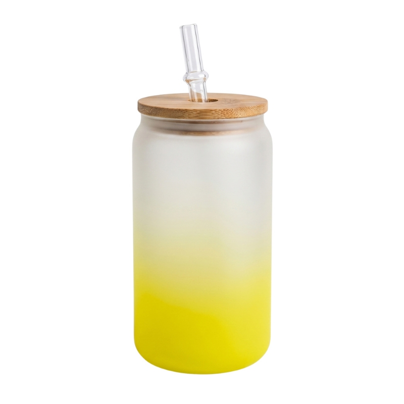 16oz Sublimation Glass Can with Wooden Lid & Glass Straw - Gallery