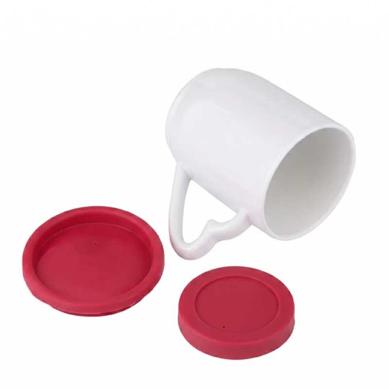 12oz Sublimation Ceramic White Mug with Color Silicone Lid & Base - Gallery