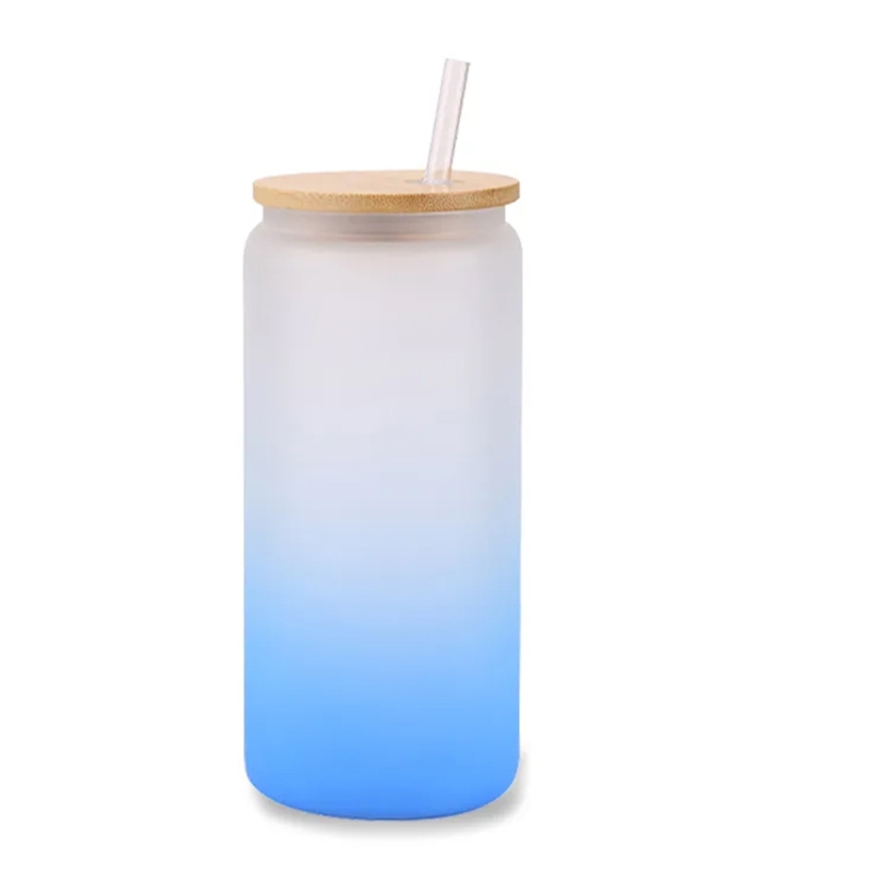 16oz Sublimation Glass Can with Wooden Lid & Glass Straw - Gallery
