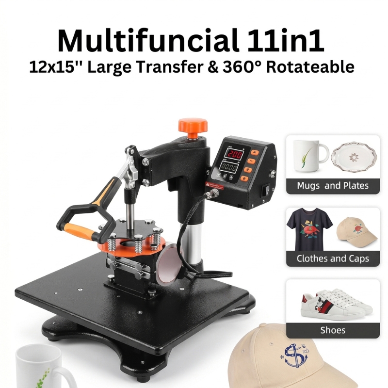 11-in-1 Combo Heat Press Machine, Professional Digital Sublimation Transfer Printer with LCD Temperature & Timer Controller - Gallery