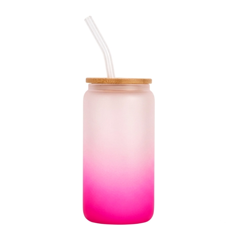 16oz Sublimation Glass Can with Wooden Lid & Glass Straw - Gallery