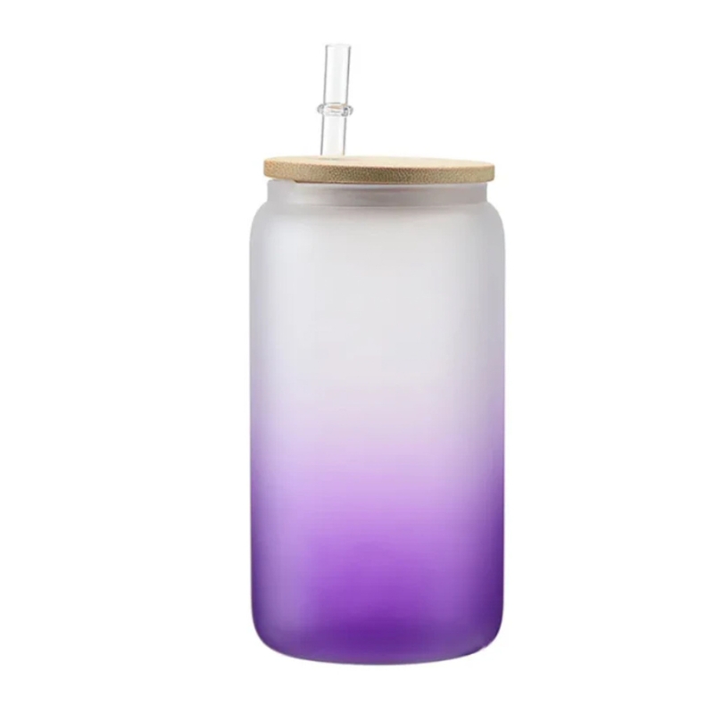 16oz Sublimation Glass Can with Wooden Lid & Glass Straw - Gallery