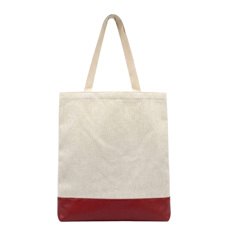Sublimation Linen Tote Bags with PU Leather Bottom - Gallery