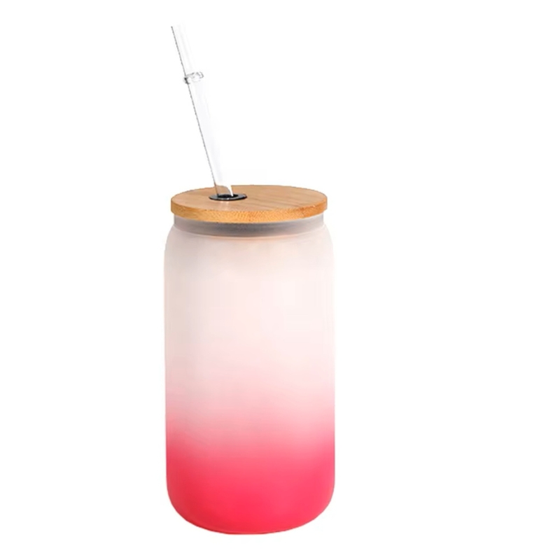16oz Sublimation Glass Can with Wooden Lid & Glass Straw - Gallery
