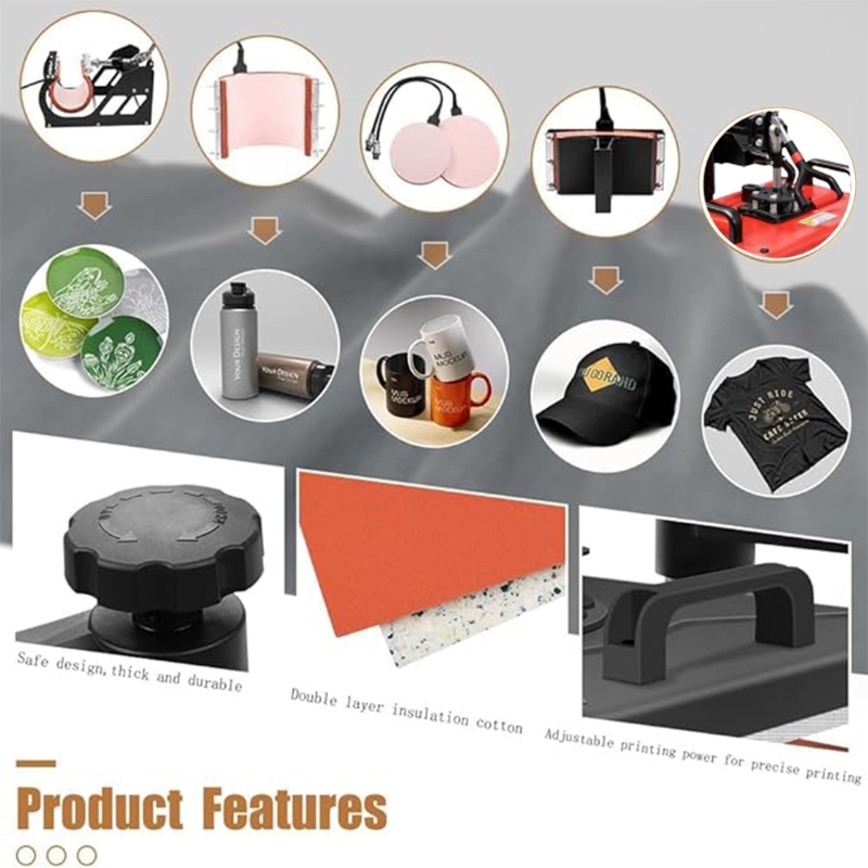 7 in 1 Combo Digital Heat Press Machine 12x15 Inch, 360° Swing Away Digital Sublimation Heat Transfer Printer for T Shirts/ Mugs/ Caps/ Hats/ Plates/Phone Cases & Bags. - Gallery