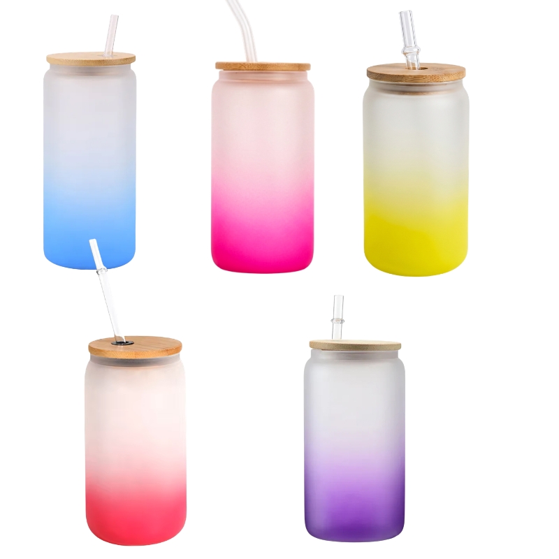 16oz Sublimation Glass Can with Wooden Lid & Glass Straw
