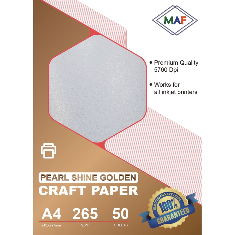 A4 Pearl Shine Golden Craft Paper 265 GSM, Premium High Quality 50 Sheets,