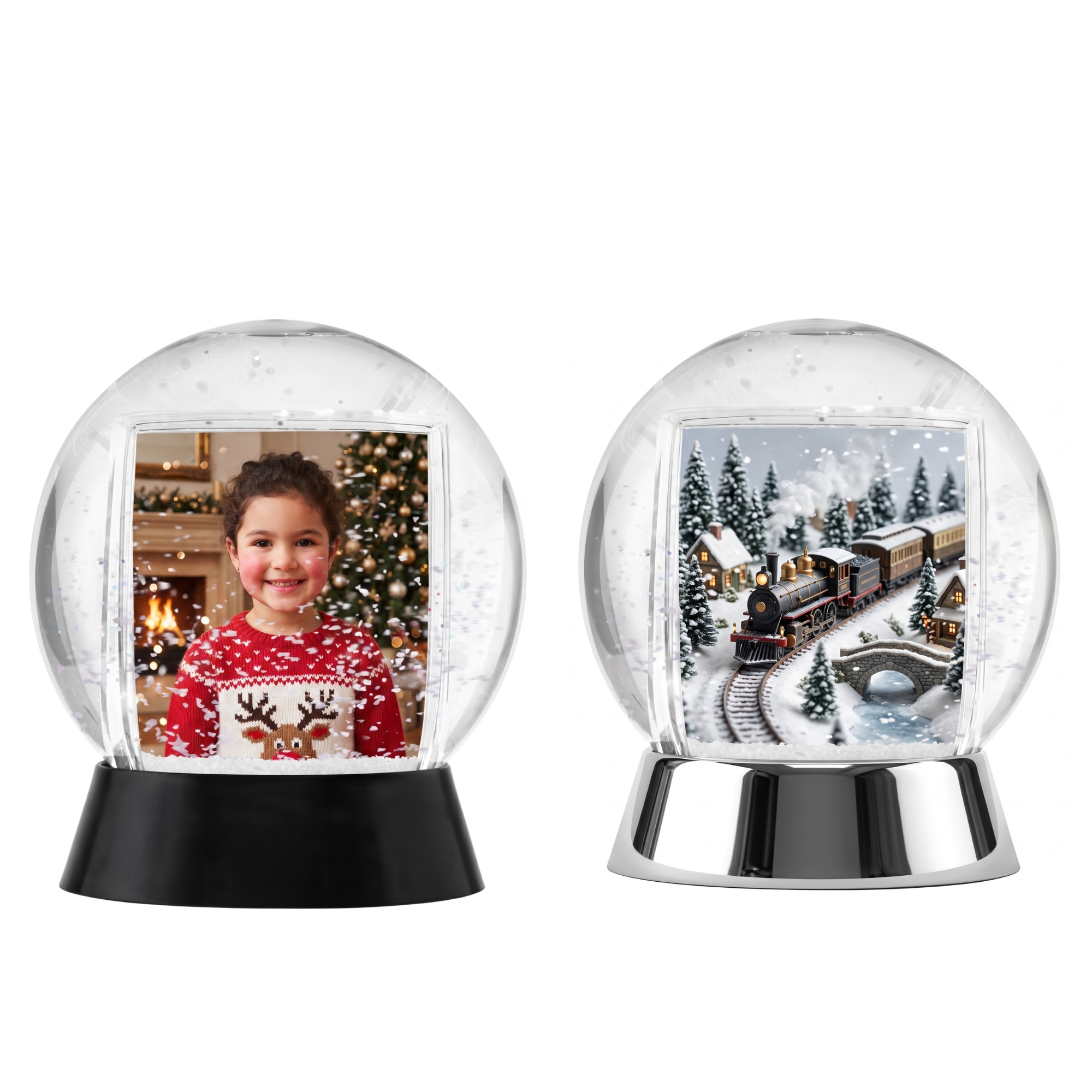 2-Photo Sphere Snow Globe with Black Base / Silver Base